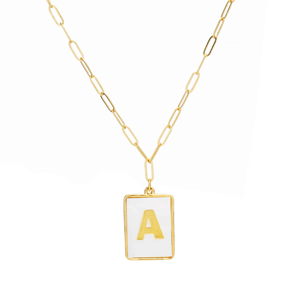 Mother of Pearl Initial Paperclip Necklace