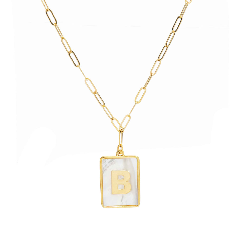 Mother of Pearl Initial Paperclip Necklace