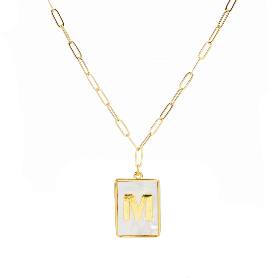Mother of Pearl Initial Paperclip Necklace