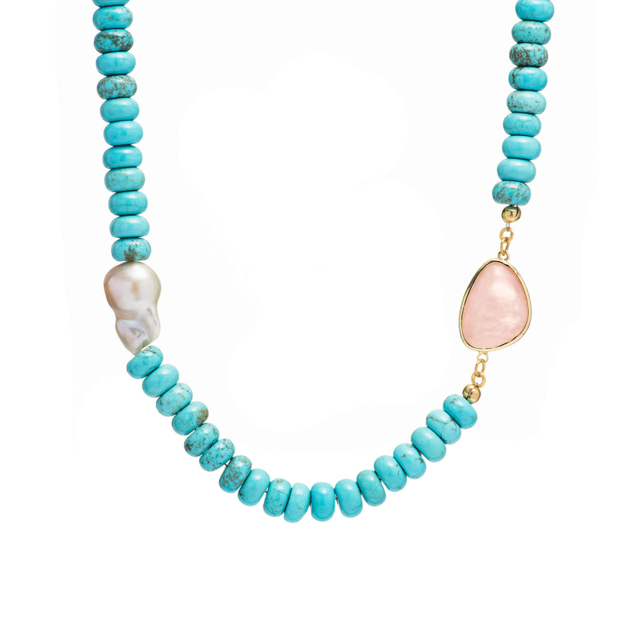 Pearl and Stone Necklace in Turquoise