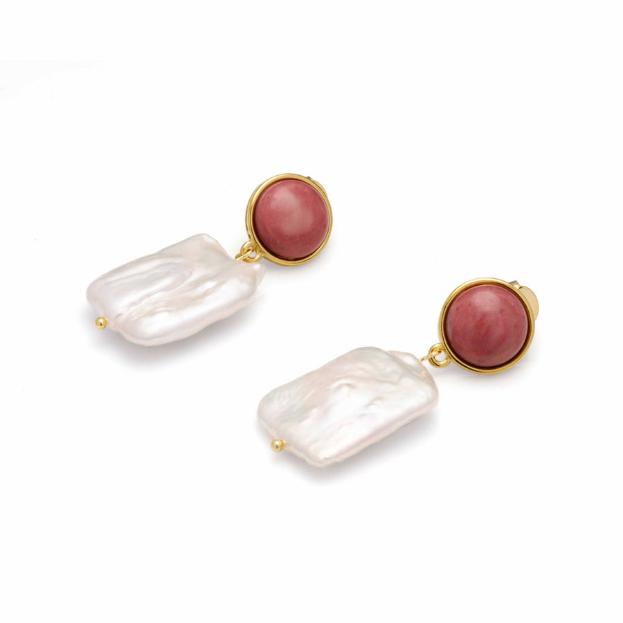 Stone Pearl Earrings in Cherry Quartz