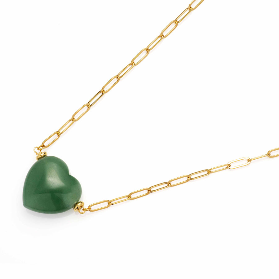 Paperclip Jade Heart Necklace