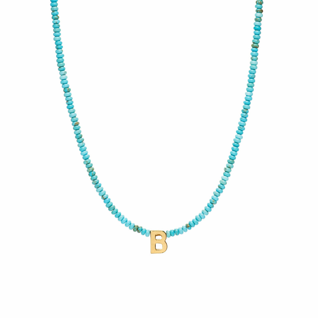 Initial Turquoise Beaded Necklace