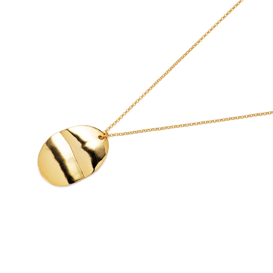 Gold Flat Oval Pendant Necklace