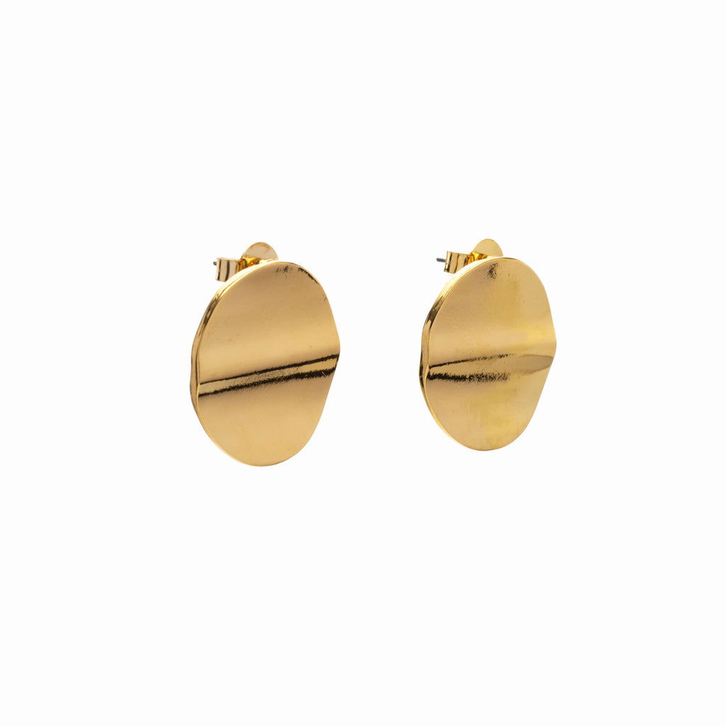 Gold Flat Circle Statement Earrings