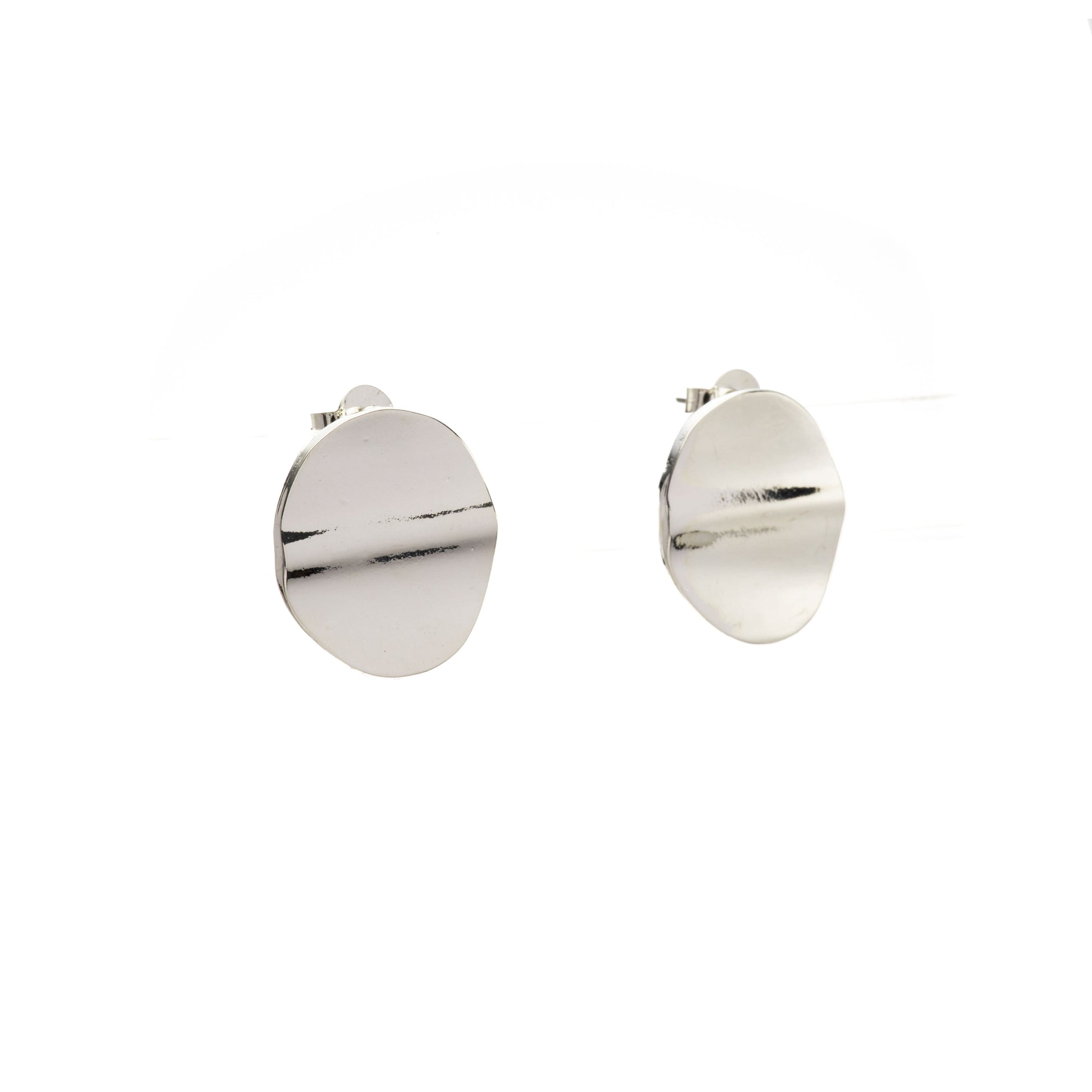 Silver Flat Circle Statement Earrings
