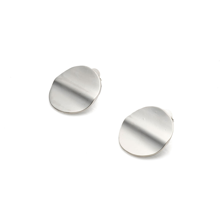 Silver Flat Circle Statement Earrings