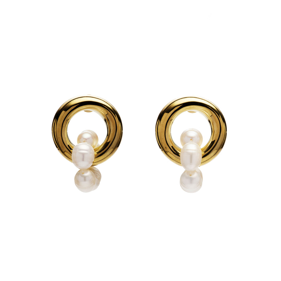Bold Gold and Pearl Earrings