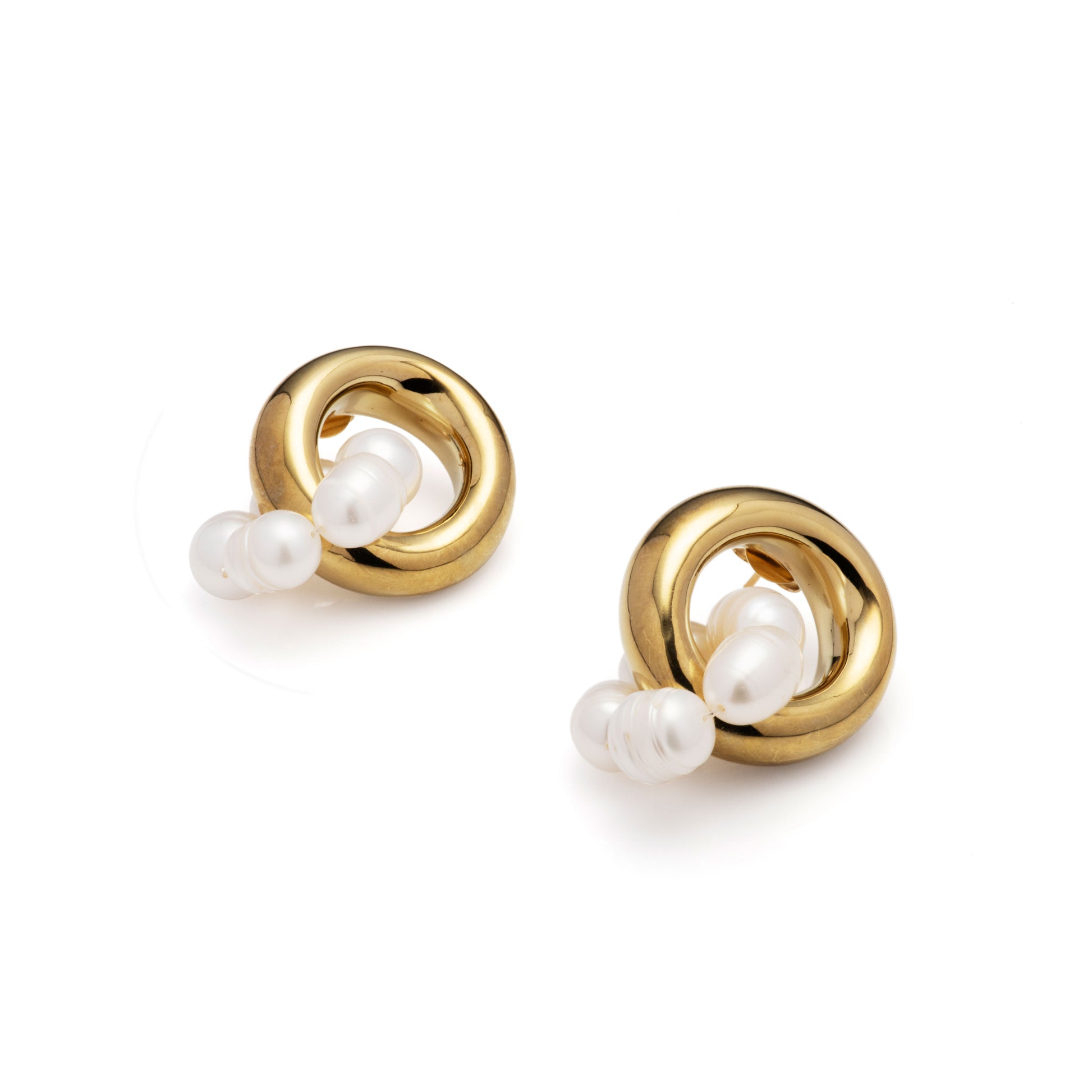 Bold Gold and Pearl Earrings