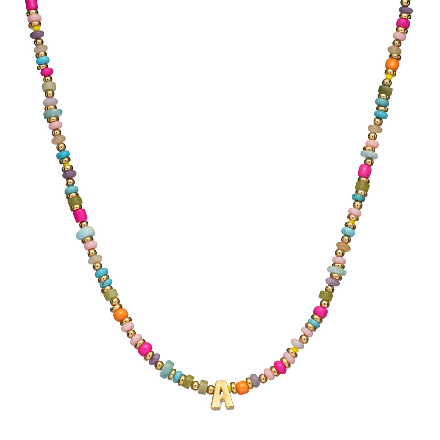 Multi Stone Beaded Initial Necklace