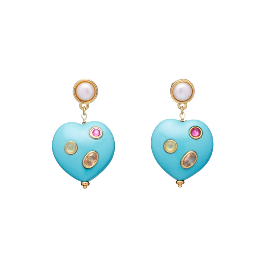 Heart and Stone Charm Earrings