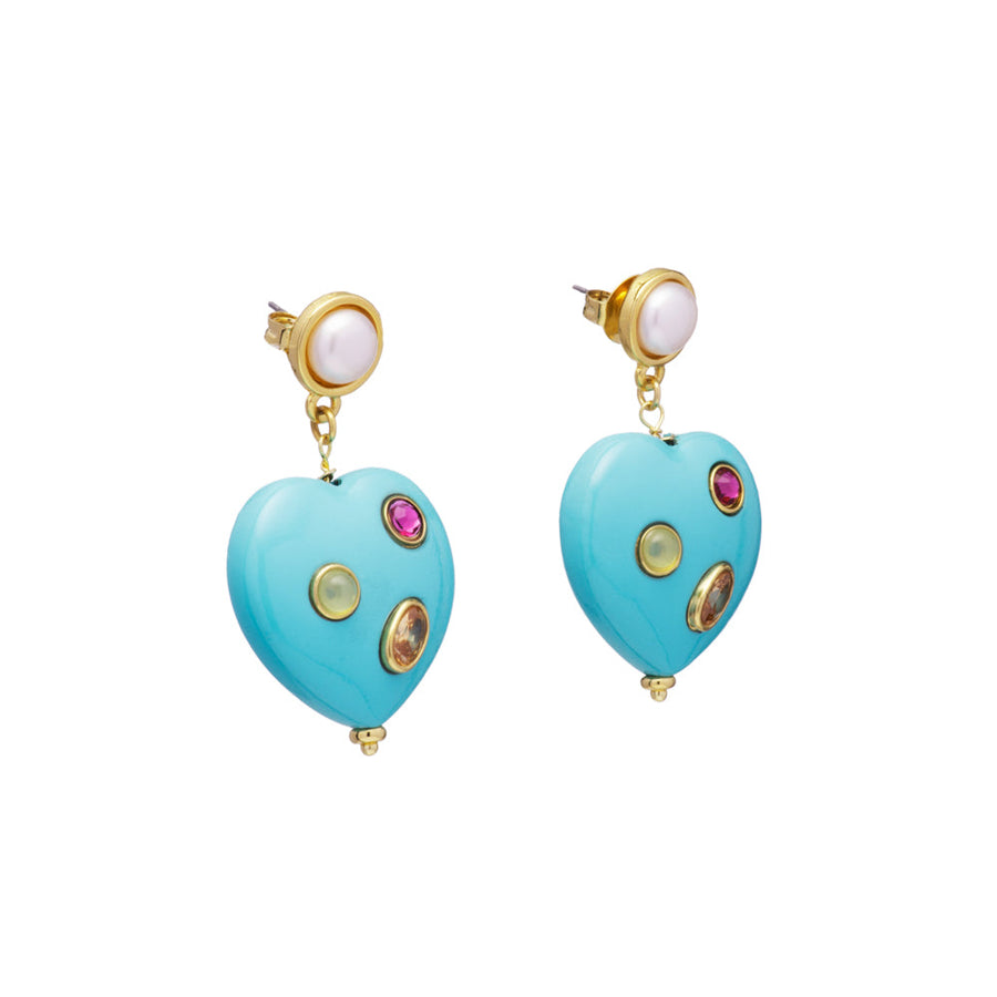 Heart and Stone Charm Earrings