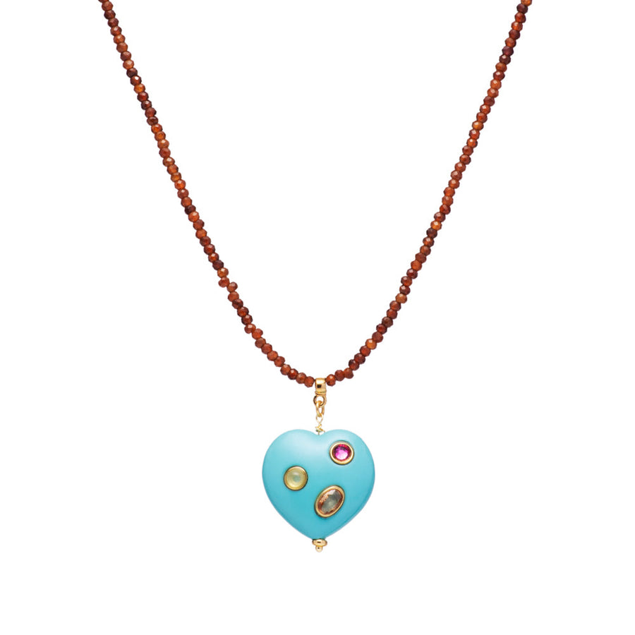 Beaded Heart and Stone Necklace