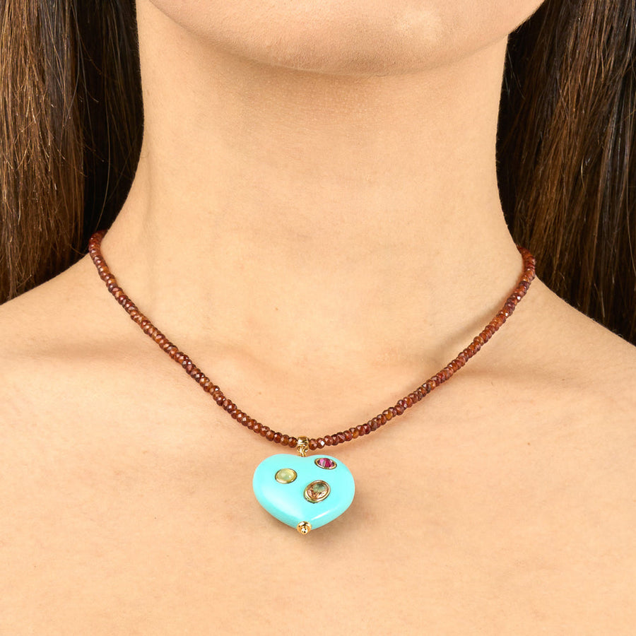 Beaded Heart and Stone Necklace