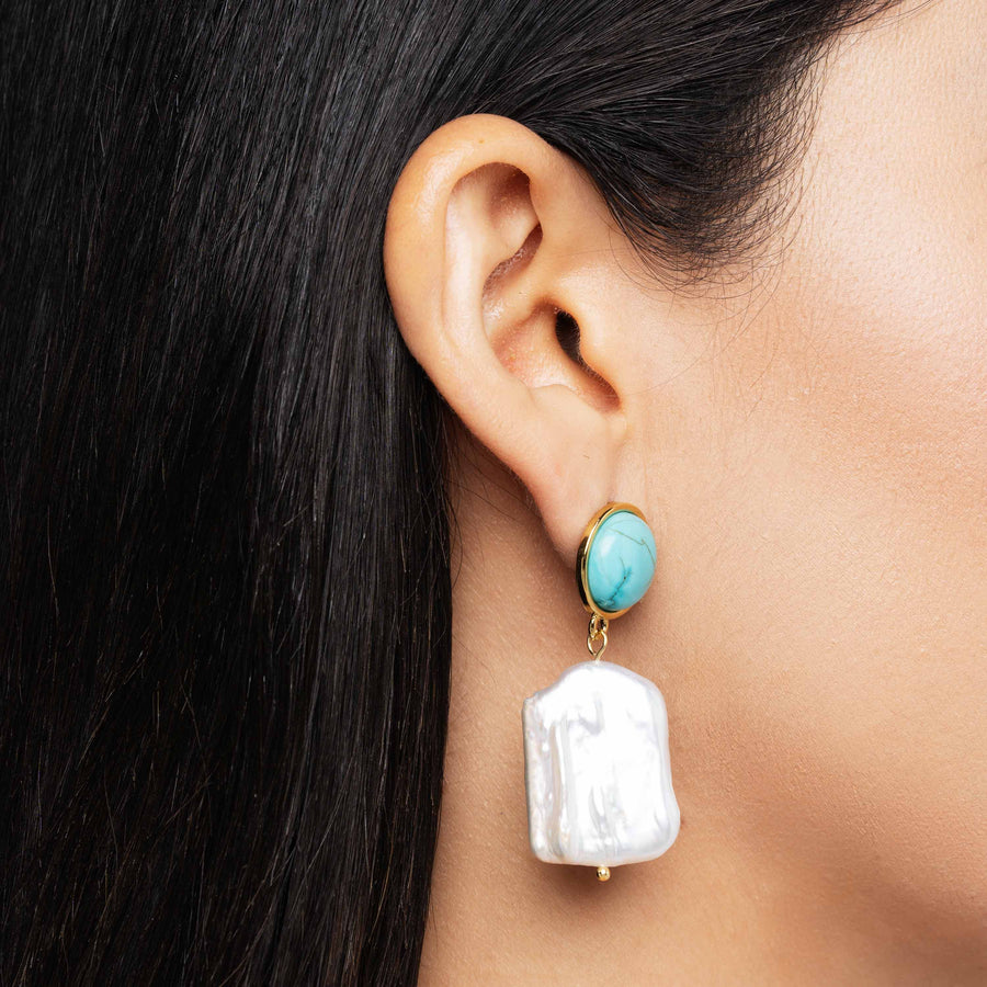 Stone Pearl Earrings in Turquoise