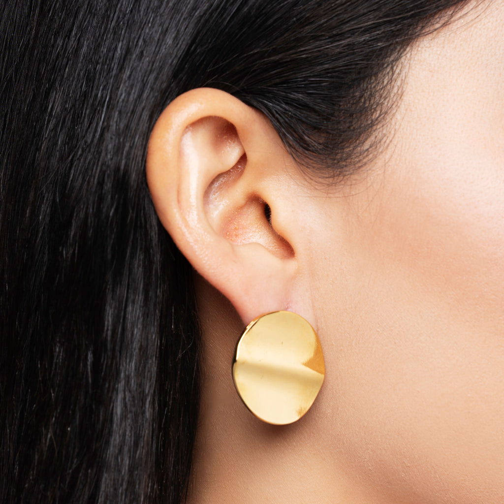 Gold Flat Circle Statement Earrings
