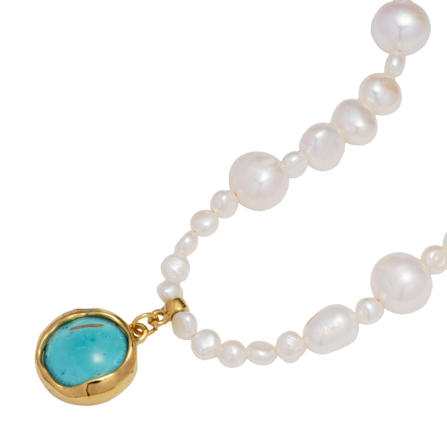 Pearl Necklace With Turquoise Charm