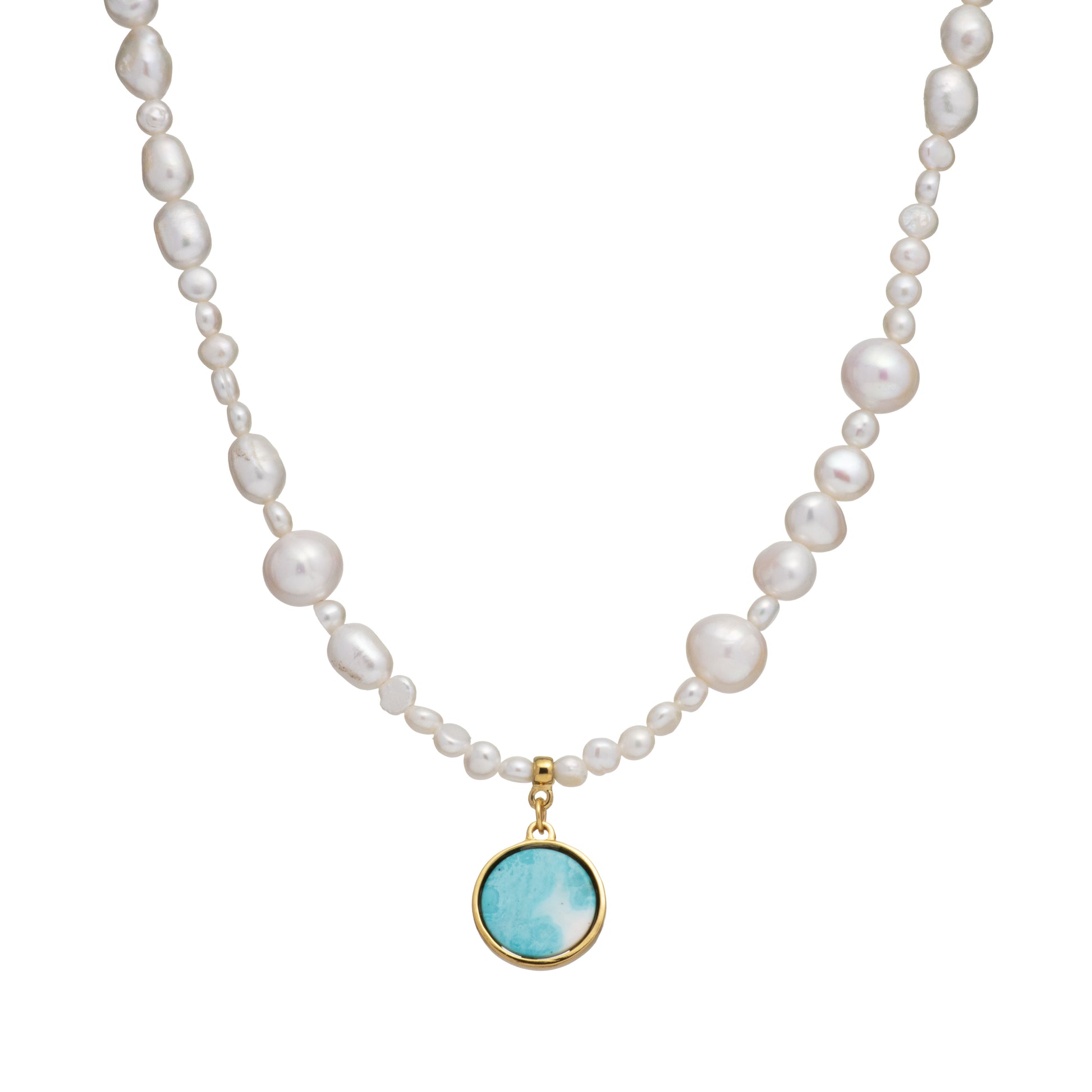 Pearl Necklace With Turquoise Charm – MAYAMAR