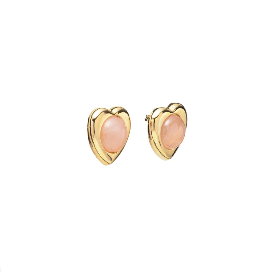Stone Heart Earrings in Rose Quartz
