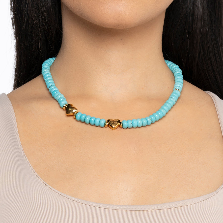 Turquoise Beaded Heart Necklace