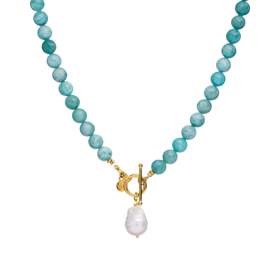 Amazonite Beaded Necklace With Baroque Pearl 1