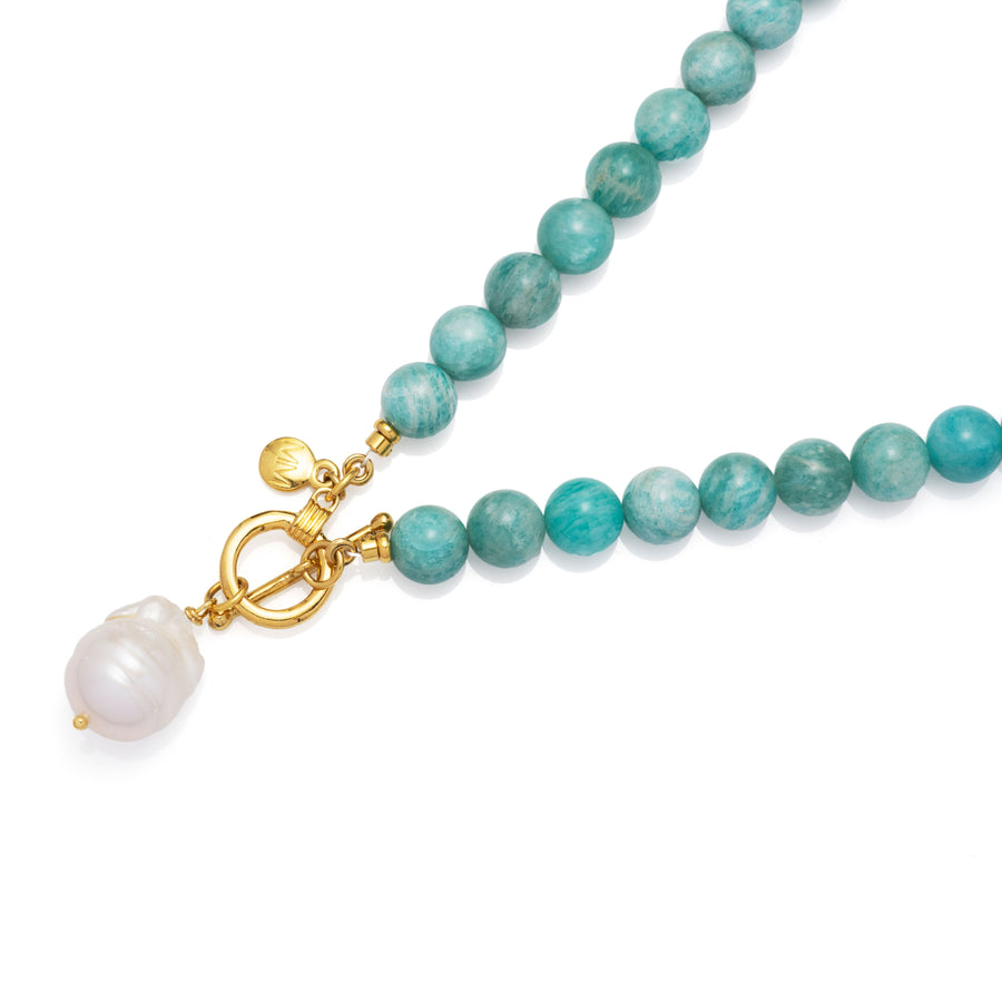 Amazonite Beaded Necklace With Baroque Pearl 2