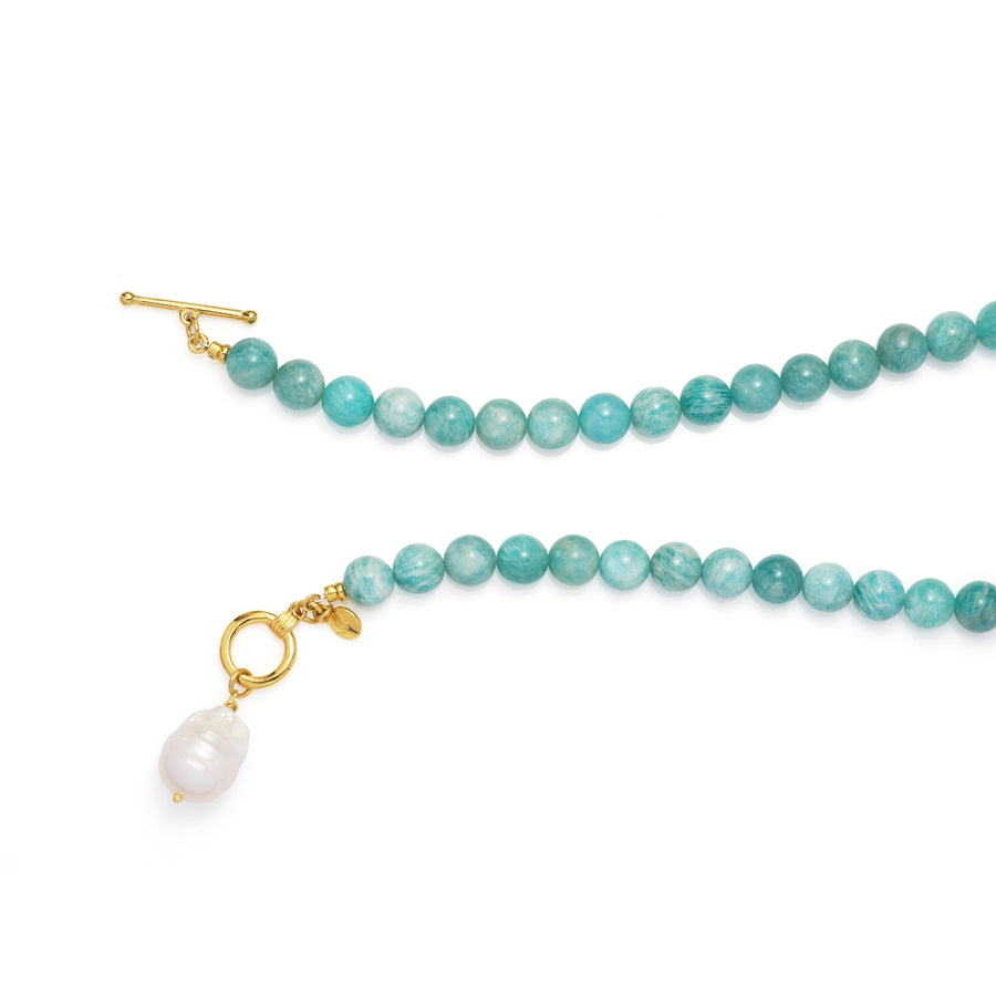 Amazonite Beaded Necklace With Baroque Pearl 3