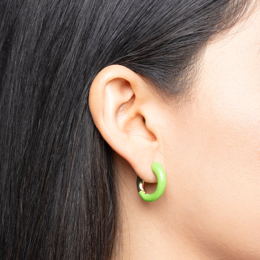 Lime Enamel Huggie Hoops 4