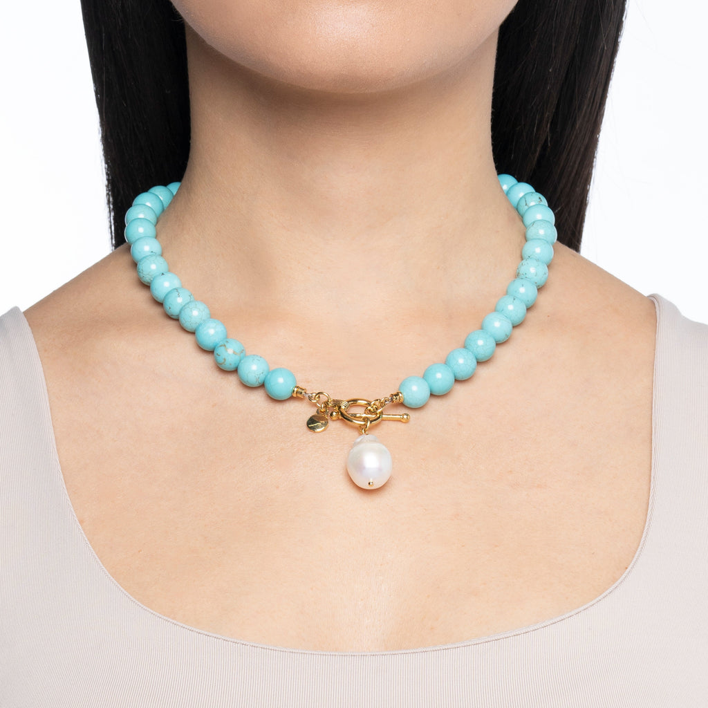 Turquoiuse Beaded Necklace With Baroque Pearl 1