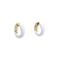White Enamel Huggie Hoops 1
