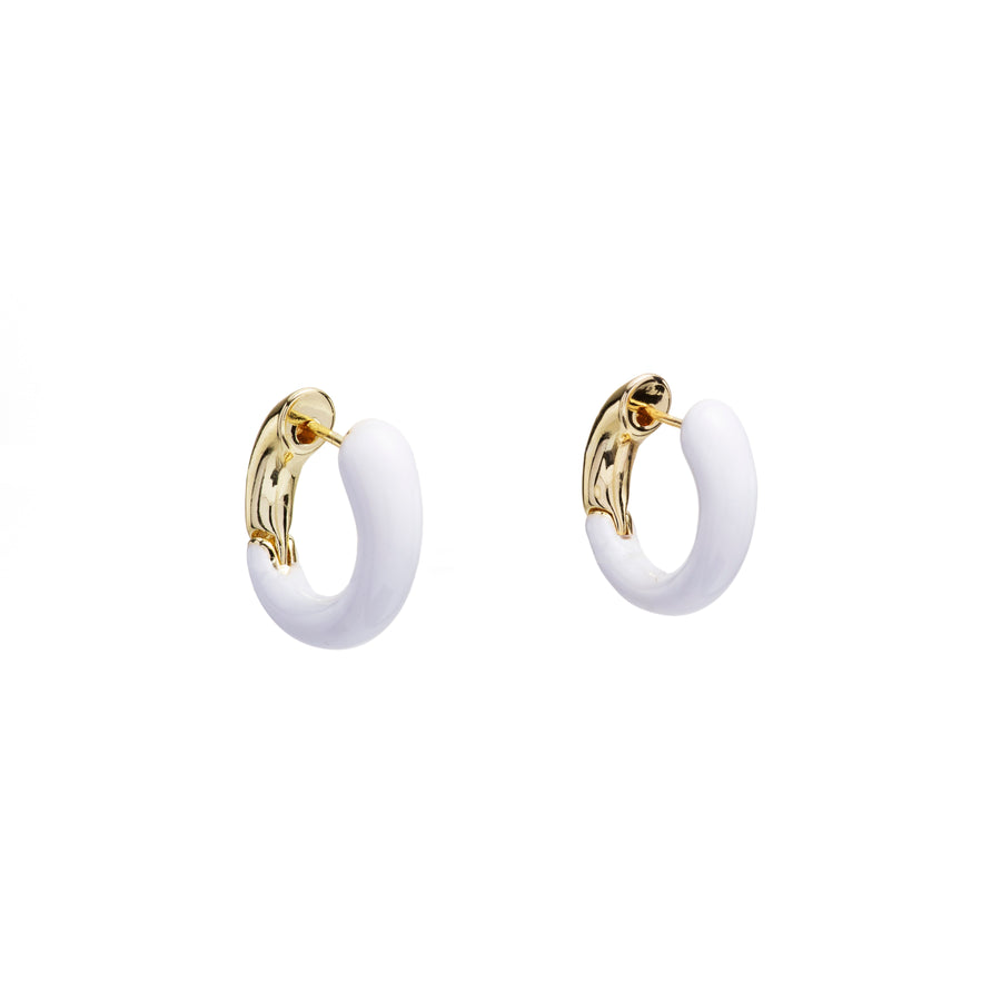 White Enamel Huggie Hoops 1