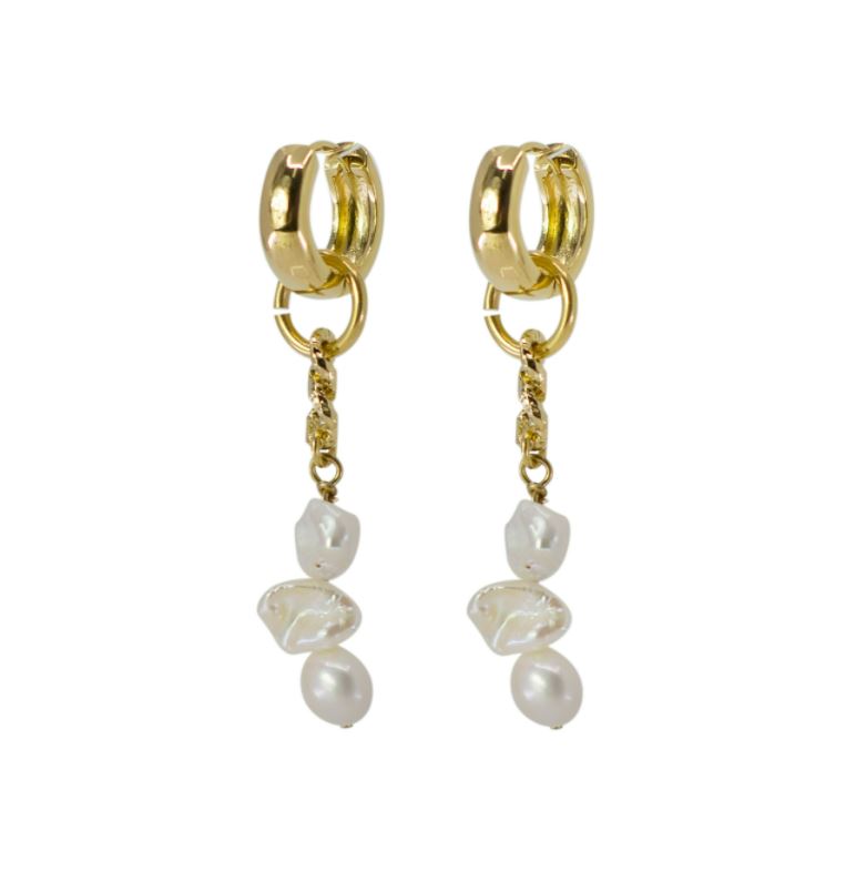 Curb Chain Pearl Earrings