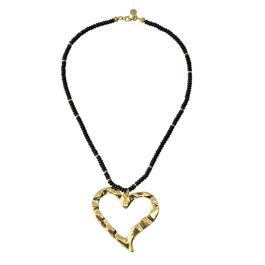 Onyx Beaded Heart Necklace