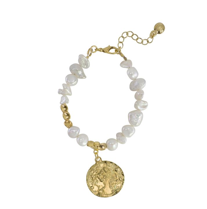 Coin Pearl and Gold Beaded Bracelet