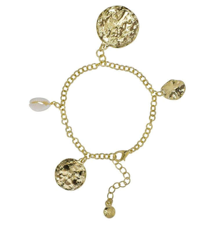 Rolo Chain Coin and Shell Bracelet