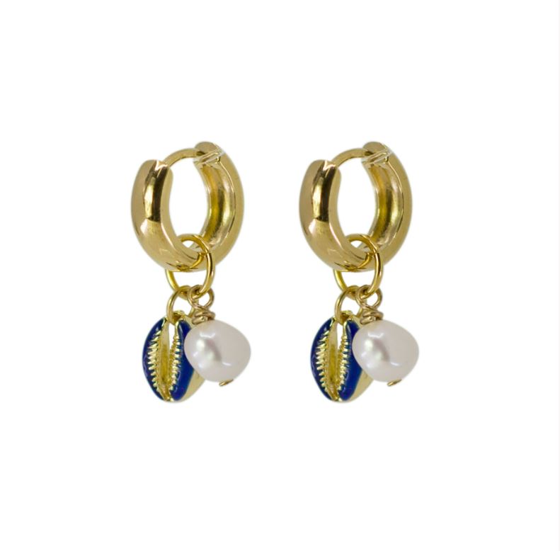 Enamel Shell and Pearl Earrings