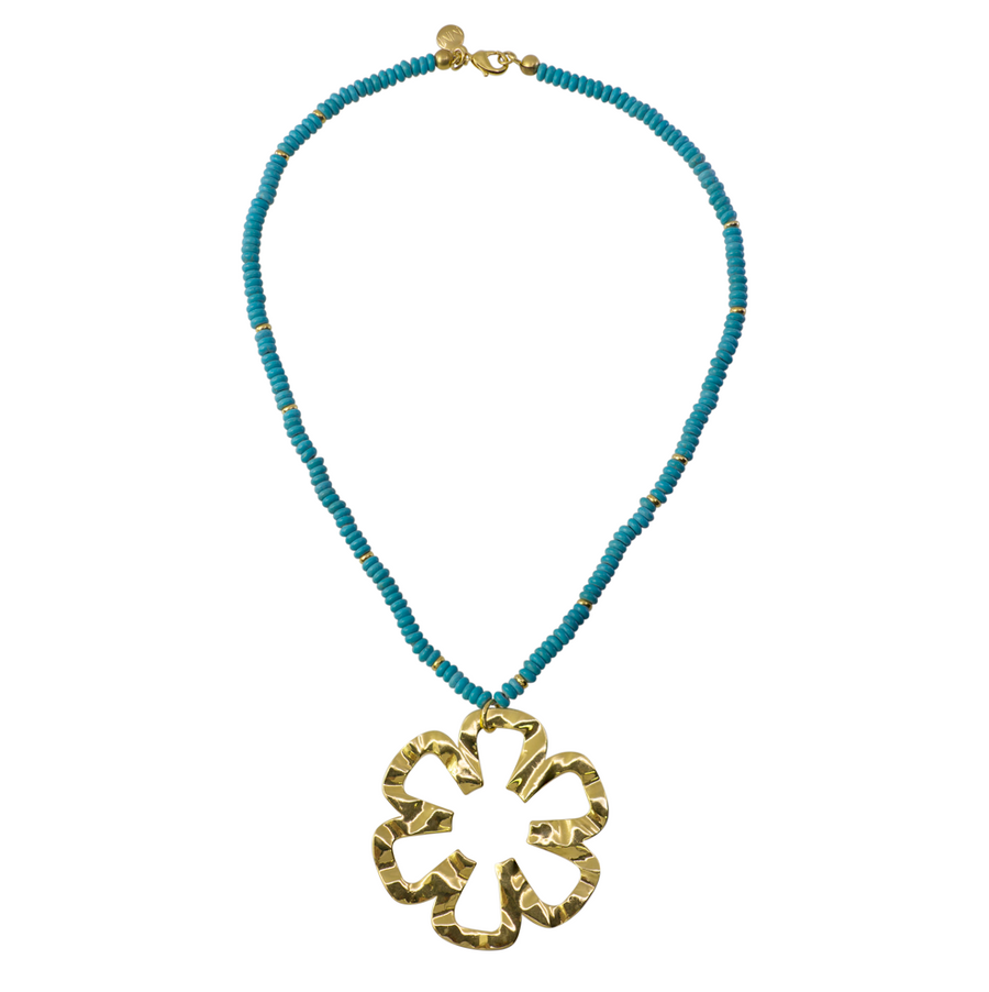 Turquoise Beaded Flower Necklace