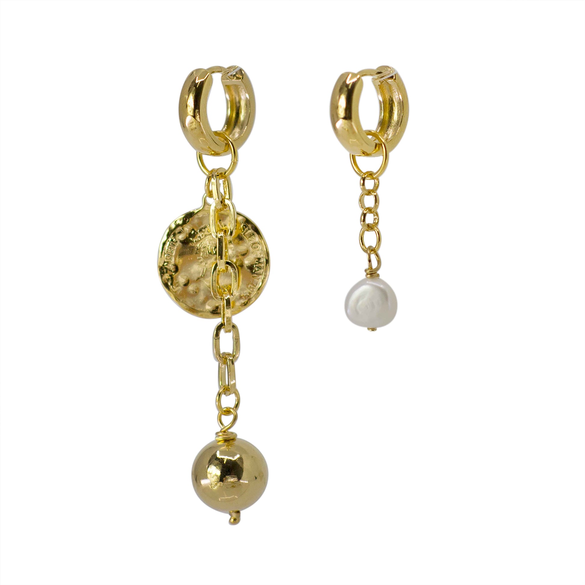 Assymetrical Chain Charm Earrings