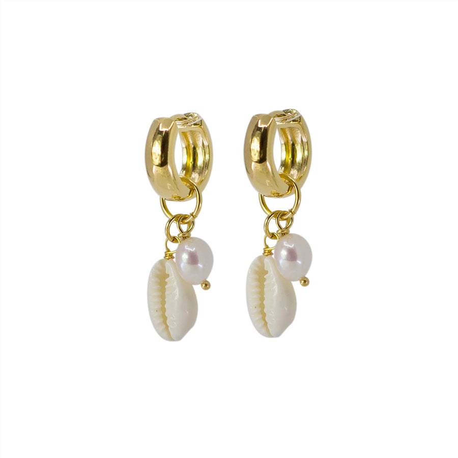 Enamel Shell and Pearl Earrings