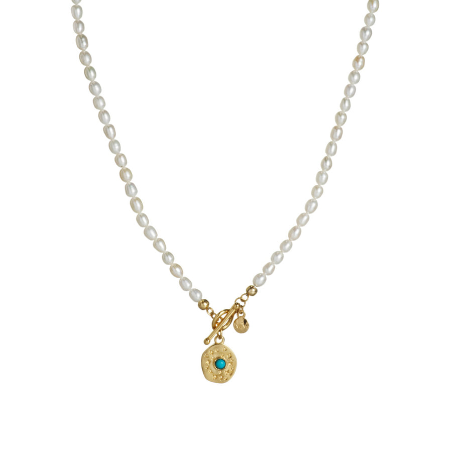 Long Pearl Turquoise Pendant Charm Necklace