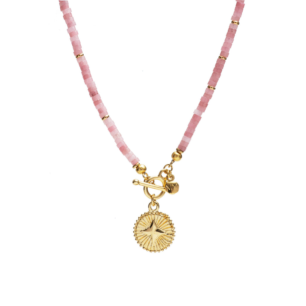 Pink Quartz Beaded Star Pendant Necklace