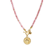 Pink Quartz Beaded Star Pendant Necklace