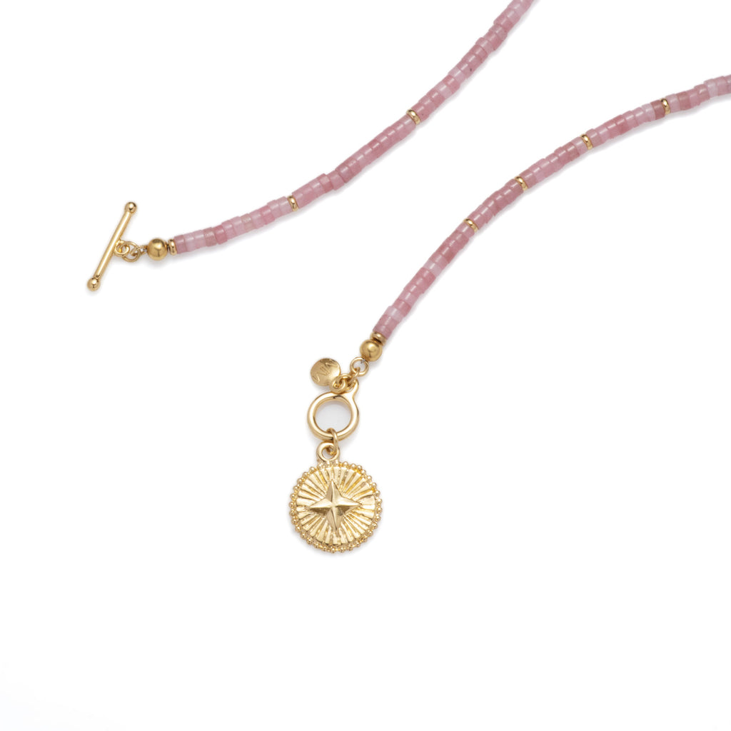 Pink Quartz Beaded Star Pendant Necklace