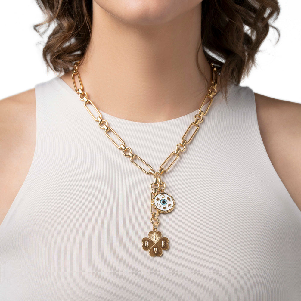 Love Clover Bold Link Lariat Necklace