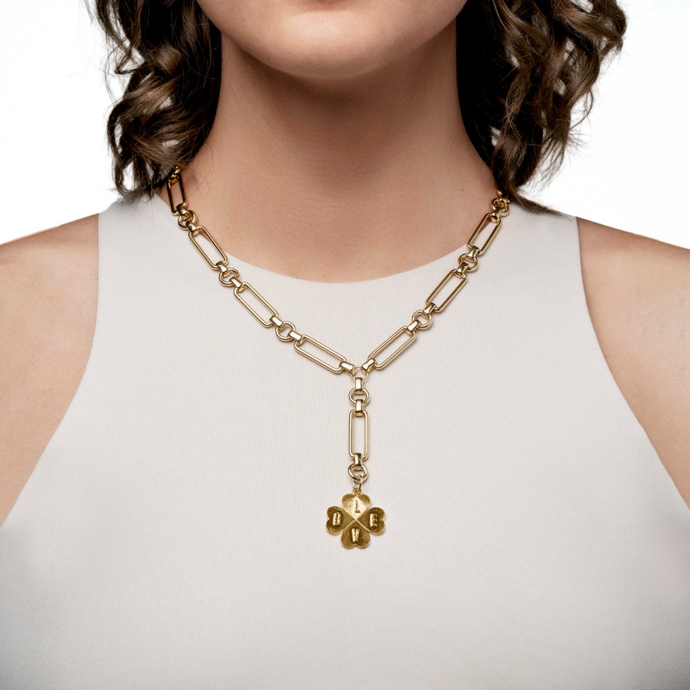 Love Clover Bold Link Lariat Necklace