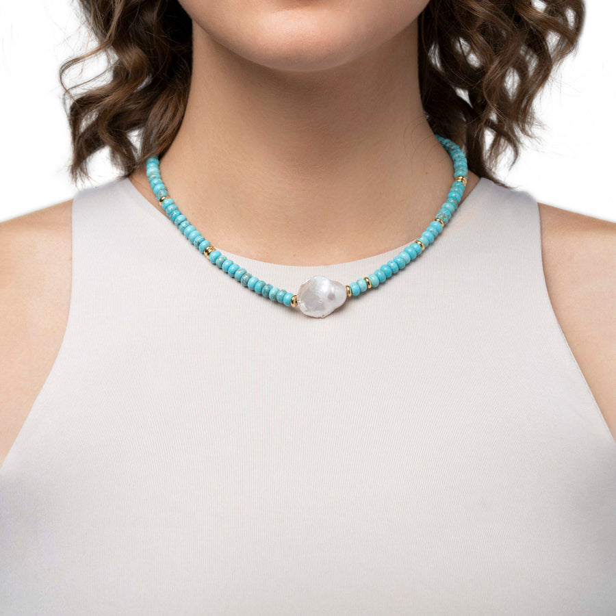 Turquoise Beaded Baroque Pearl Necklace