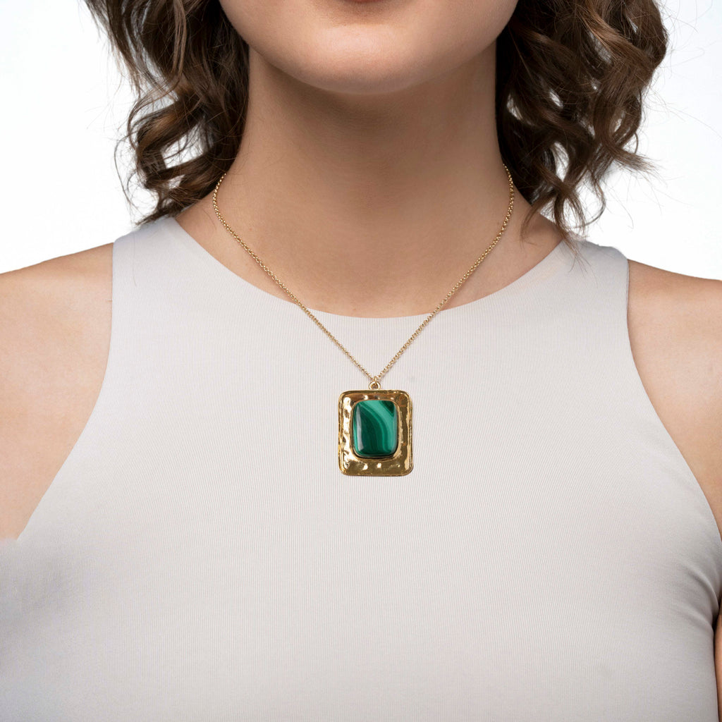 Malachite Rectangle Bold Pendant Necklace