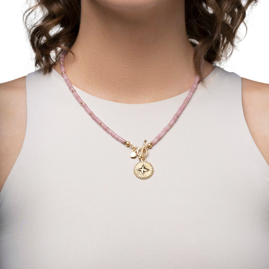 Pink Quartz Beaded Star Pendant Necklace